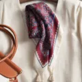 Vintage paisley cotton linen small square scarf with tassels for women spring autumn daily wear. - Beige Fringe Western Regions Paisley Red Blue