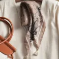 Vintage paisley print cotton linen square scarf with tassels for women spring autumn. - Beige Fringe Star Paisley Khaki