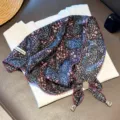 Women vintage floral print triangle scarf lace trim breathable summer headscarf beaded - Floral Sea Paisley / Black and Pink Gradient