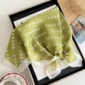 Foulard carré en coton lin pois vert femmes printemps été mode tour de cou 55cm - Petits Pois Vert Clair