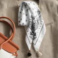 Vintage paisley cotton linen square scarf with tassels for women spring autumn wear - Beige Coffee Fringe Star Paisley White
