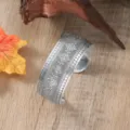 Ethnic style wide silver open cuff bracelet featuring vintage floral embossed patterns daily wear - Antique Silver Embossed Open Bangle(A24-23- F1-F3)