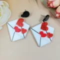 Cute acrylic envelope heart earrings, sweet Valentine's day jewelry for women and girls. - Envelope Love Letter Glitter Heart Style