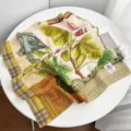 Pañuelo cuadrado de algodón con pintura al óleo amarilla francesa estampado botánico - Cuadrícula Hoja de Oro Tropical