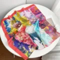 Pañuelo cuadrado de algodón con estampado de pintura al óleo, diseño floral, elegante. - Mar de Flores Moradas Fantasía
