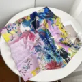 French oil painting floral cotton small square scarf, elegant neckerchief variant for women. - Crystal Flower Sea