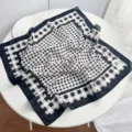 Classic black white checkered square scarf, cotton bandana, casual neckerchief for spring and autumn. - Classic Plaid