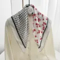 Stylish women's square scarf featuring a trendy dual-side polka dot and red floral print. - Polka Dot Red Flower