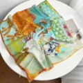 French style oil painting cotton square scarf women spring autumn decorative neckerchief small thin shawl - Greek Vase Grid