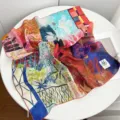 French artistic oil painting 100% cotton small square scarf for women spring autumn accessory - Southeast Asian