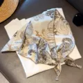Retro vintage paisley print triangular scarf with delicate beaded ends for summer fashion. - Splash Ink Paisley / Coffee and White
