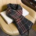 Écharpe classique à carreaux pour homme en mélange de laine douce et chaude pour hiver - Damier Gris et Rouge