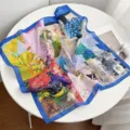 French oil painting print cotton square scarf for women, elegant spring autumn neckerchief. - Jiangnan Rapeseed Flower Grid
