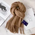 Classic camel wool fringe scarf for women winter warm cozy soft stylish daily wear outfit - 35# Cappuccino