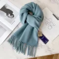 Classic blue pure wool fringe scarf winter warm soft cozy stylish neck wrap casual accessory - 33# Haze Blue