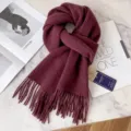 Burgundy wool scarf for women, warm winter tassel scarf, cozy and stylish classic neck wrap. - 32# Saffron