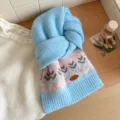Bufanda de punto de lana degradada japonesa para mujer, calentador de cuello de invierno con flores. - Azul
