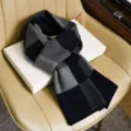 Hiver hommes noir gris écharpe tricotée à carreaux mélange laine chaude accessoire mode cadeau - Carreaux Bleu Gris