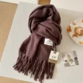 Winter warme imitatie kasjmier sjaal met franjes, donkerpaarse gezellige lange wintersjaal. - Fuchsia