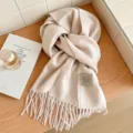 Bufanda acogedora de 100% lana de oveja en beige con flecos clásicos, accesorio de invierno cálido. - 01# Beige
