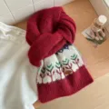 Bufanda de invierno de punto de lana degradada estilo japonés para mujer, cálida y cómoda. - Rojo