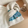 Bufanda de punto degradado de lana japonesa mujer otoño invierno cálido pañuelo colorido - Beige