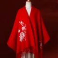 Chal lana bordada peonía rojo invierno cálido boda regalo variante modelo estilo - Rojo China