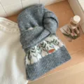 Bufanda de punto con degradado de mezcla de lana estilo japonés mujer, cuello cálido de invierno. - Gris