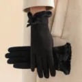 Guantes de invierno para mujer táctil cálidos negros lazo felpa forrados protección frío - Talla única / Negro
