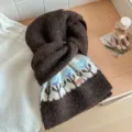 Bufanda de punto con degradado de lana japonesa mujer otoño invierno cuello cálido - Café