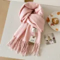 Effen imitatie kasjmier sjaal winter warm roze lange franje omslagdoek voor dames - Roze