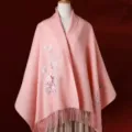 Pink wool embroidered shawl scarf for women winter warm floral fringe elegant accessory - Pink Heather