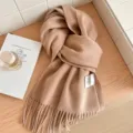Camel wool scarf variant featuring soft fringed hem, solid color design and warm cozy winter feel. - 06# Dark Camel