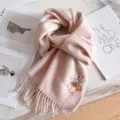Bufanda de lana a cuadros rosa y blanca mujer con flecos tierno conejo bordado invierno cálido - Cuadros Rosa Claro Poni