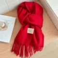 Red 100% Australian wool winter scarf with fringe, soft warm solid color winter neck wrap - 09# Red