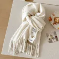 Witte faux kasjmier franje sjaal voor de winter, gezellige warme damessjaal voor dagelijks gebruik. - Broken Wit