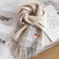 Gradient wool scarf with bunny embroidery and tassels, soft winter warm variant style. - Light Purple Pink Plaid Pony