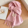 Cozy solid 100% Australian wool winter scarf for women and men, warm neck wrap with classic fringe. - 19# Korean Pink