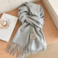 Grey wool scarf winter warm solid color tassel design casual cozy couple fashion accessory - 20# Light Gray