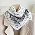 White paisley print square scarf women spring autumn lightweight neckerchief scarf elegant. - Star Paisley - White
