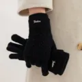 Guantes de invierno de punto negro para mujer con letra de moda metálica para clima frío. - Talla única / Negro