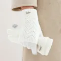 Guantes de punto blanco táctiles para mujer, manoplas de invierno cálidas con bonito diseño. - Talla única / Blanco