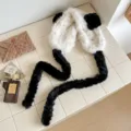 Schwarze weiße Plüsch Ohrenschützer Schal Winter warm kuschelig winddicht Mode Accessoire - Schwarz Weiß