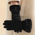 Women winter warm touch screen plush black gloves thick windproof outdoor riding gloves - One Size / Black