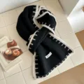 Bufanda de punto contraste negro blanco invierno cálido pareja lana mezcla chal suave. - Negro