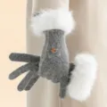 Grey faux rabbit fur touch screen gloves with fluffy white cuffs for winter riding warm. - One Size / Dark Gray