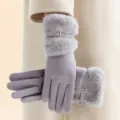 Mujer invierno cálidos guantes felpa gris piel sintética puño elegante gruesos mitones - Talla única / Gris claro