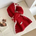 Red contrast knit scarf variant, stylish autumn and winter warm woolen neck warmer accessory. - Red