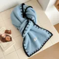 Classic color-block knitted scarf winter warm cashmere-feel shawl for daily wear - Blue