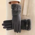 Guantes de invierno de felpa cálidos para mujer gris oscuro piel sintética forro polar - Talla única / Gris oscuro